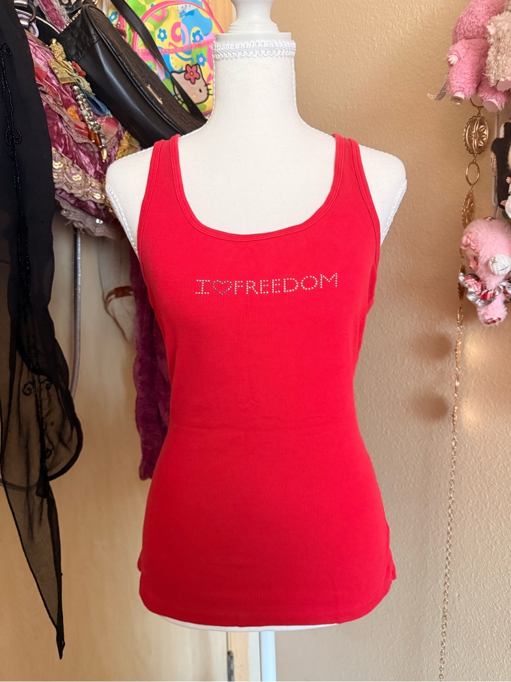 American Vintage Red Rhinestone 'I ♥ FREEDOM' Tank Top
